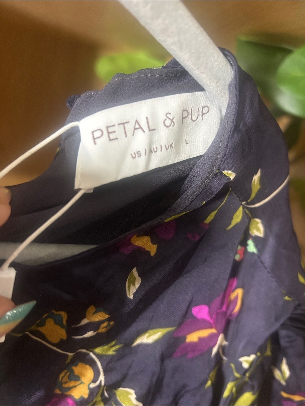 Petal & Pup Navy Floral Midi Dress with Pink and Green Accents - Picture 3 of 10